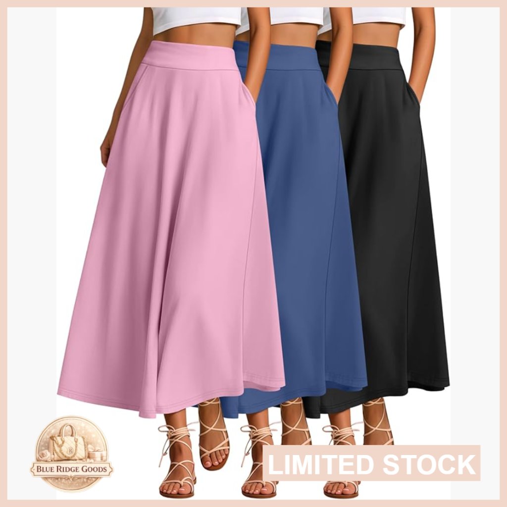 Maxi Skirts 3 Pack High Waisted A-Line Flowy Casual Summer With Pockets